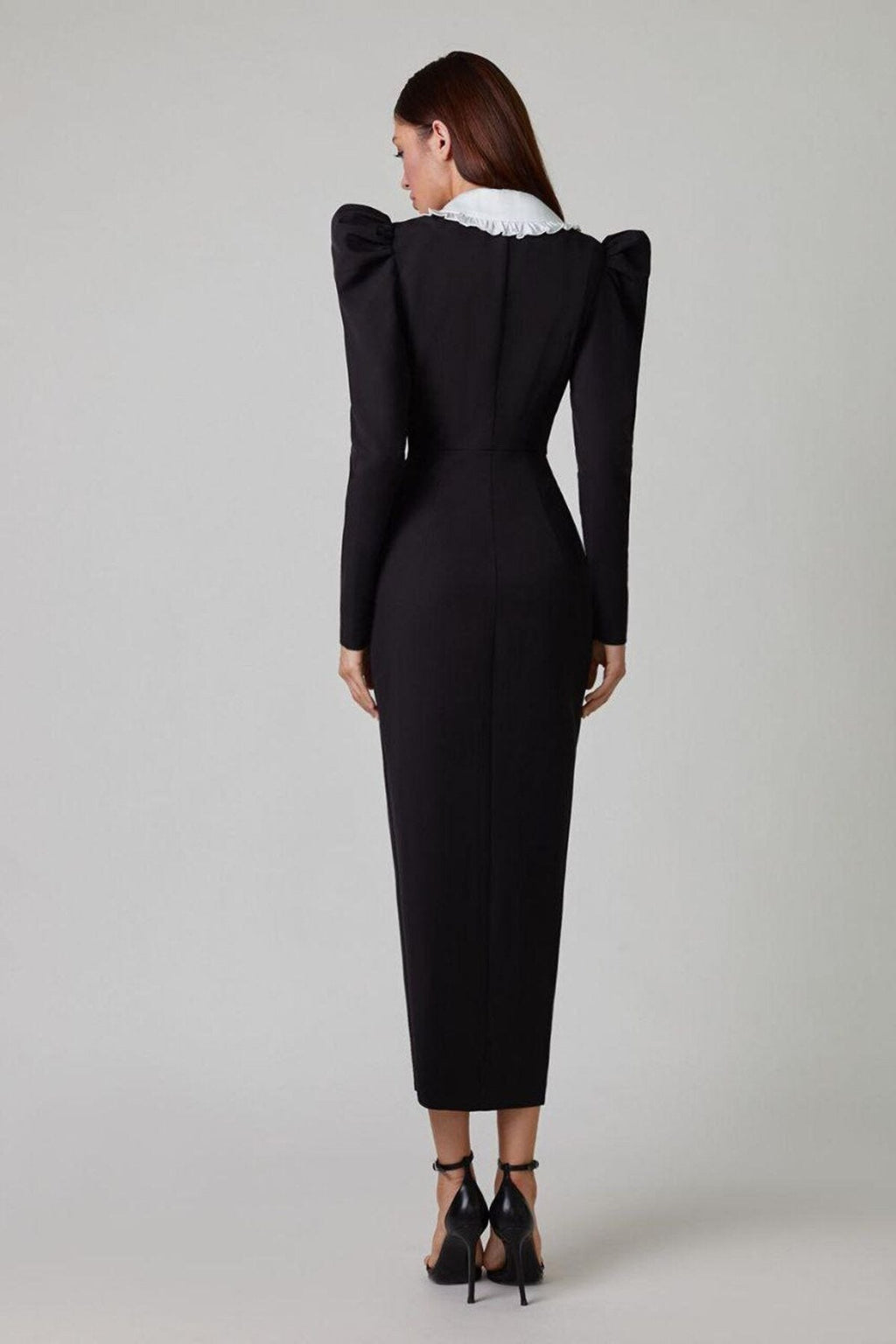 Kathy Peter Pan Collar V-Neck Midi-Length Dress