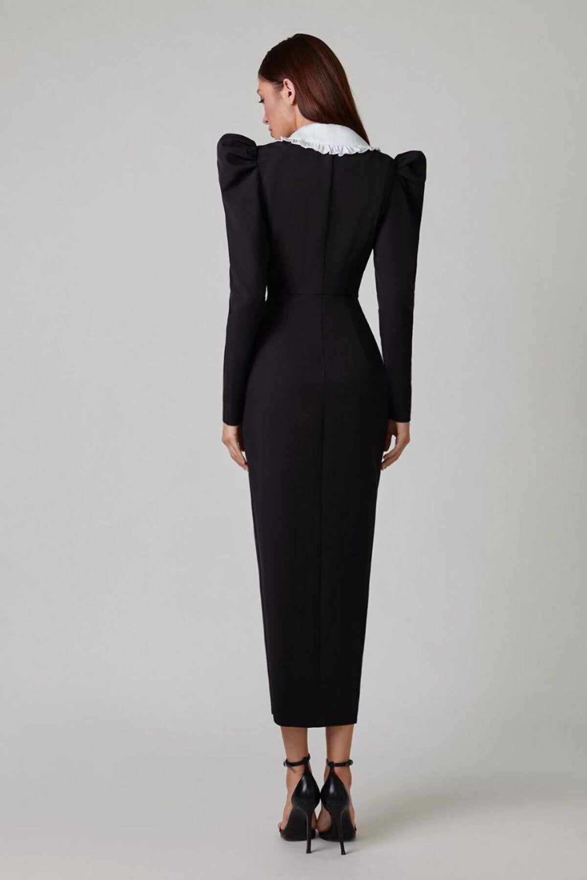 Kathy Peter Pan Collar V-Neck Midi-Length Dress