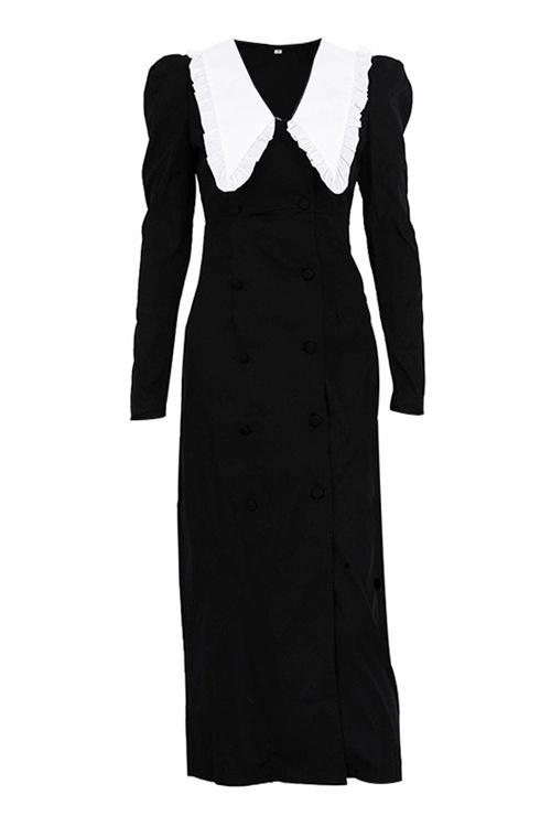 Kathy Peter Pan Collar V-Neck Midi-Length Dress