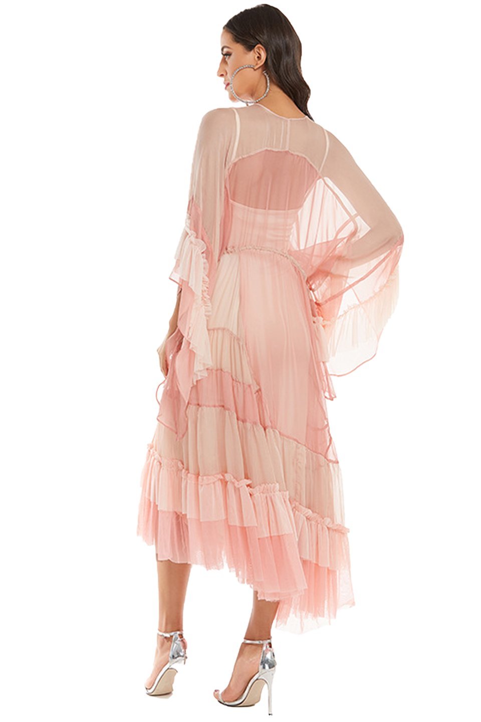 Katie Mesh Gradient Pink Midi Maxi-Length Dress