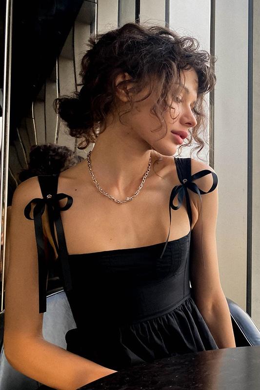 Kayla Bowknot Shoulder Straps Mini-Length Dress