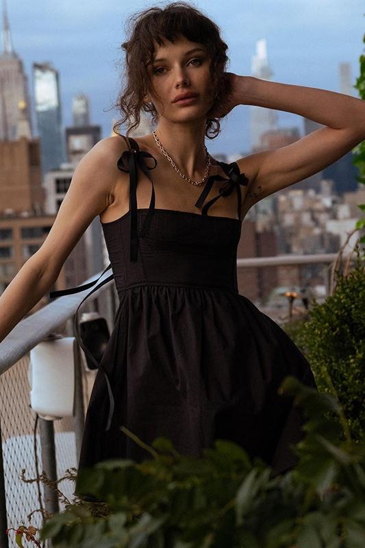 Kayla Bowknot Shoulder Straps Mini-Length Dress