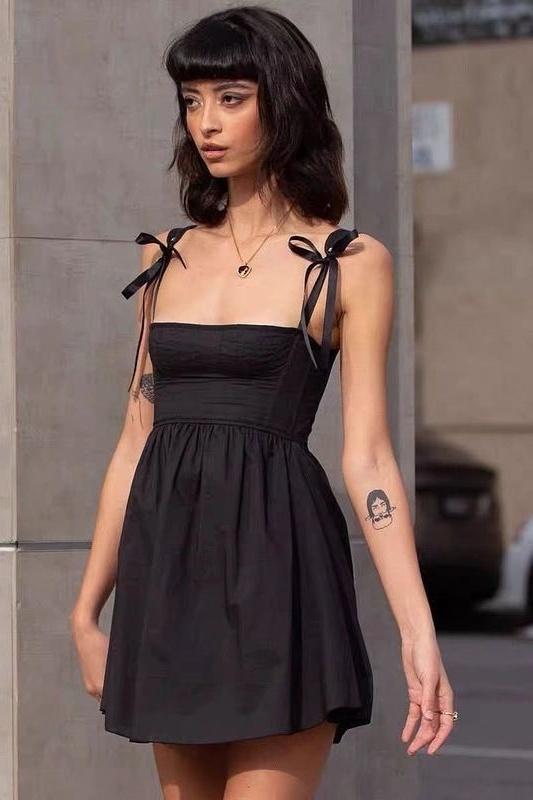 Kayla Bowknot Shoulder Straps Mini-Length Dress