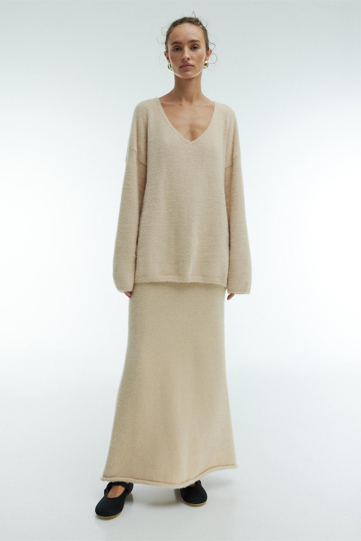 Coordinated Barbara V-Neck Long Sleeves Knit Set