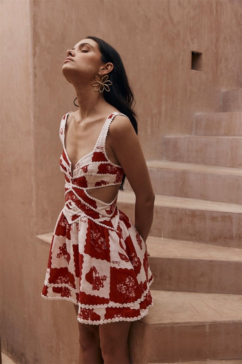 Leila Patterned Cut-out Mini-Length Dress