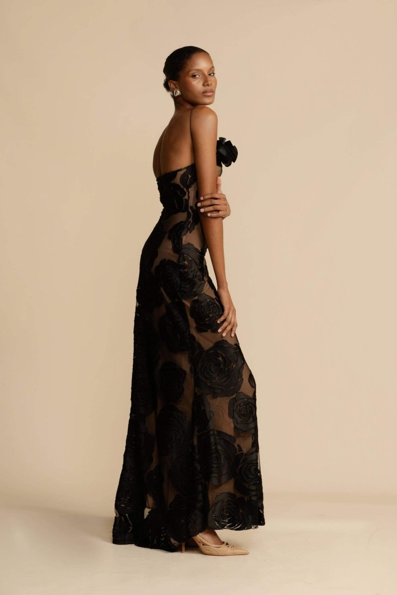 Lindsay Flower Patterned One-Shoulder Maxi-Length Dress