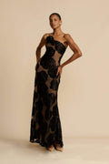 Lindsay Flower Patterned One-Shoulder Maxi-Length Dress