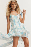 Liv Patterned Embroidered Lace Tiered Mini-Length Dress