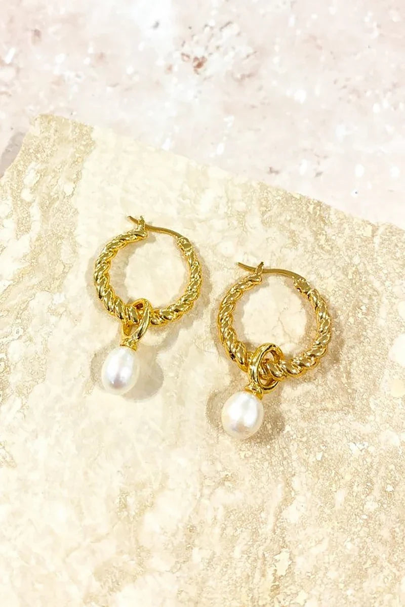 Statement Twist Pearl Drop Earrings - Gold/Pearl