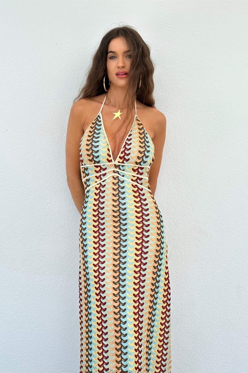 Lydia Halterneck Crochet Maxi-Length Dress
