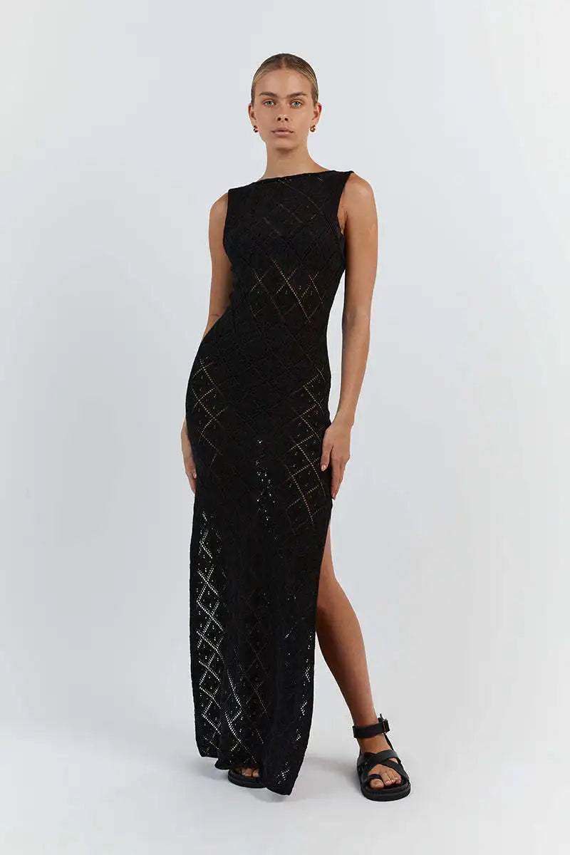 Lynn Knit Slit Maxi-Length Dress