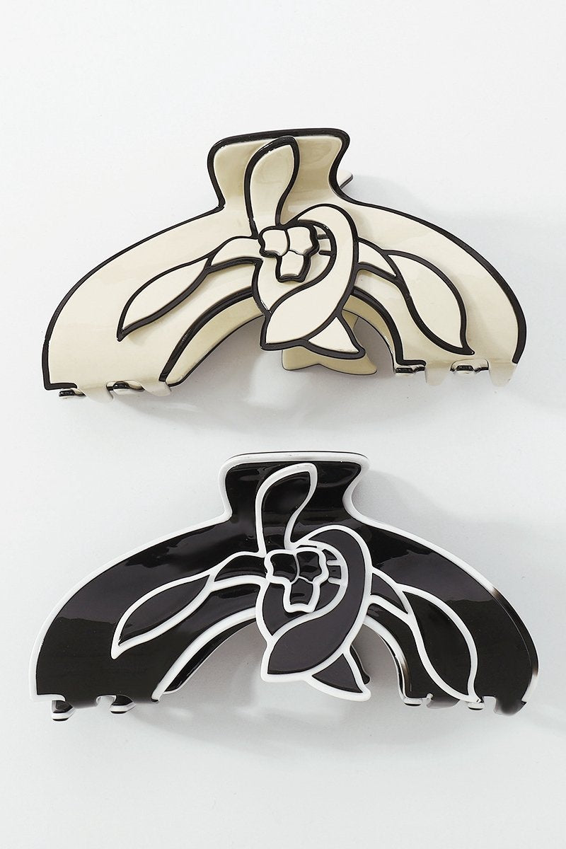 Modern Magnolia Flower Contrast Line Art Hair Claw