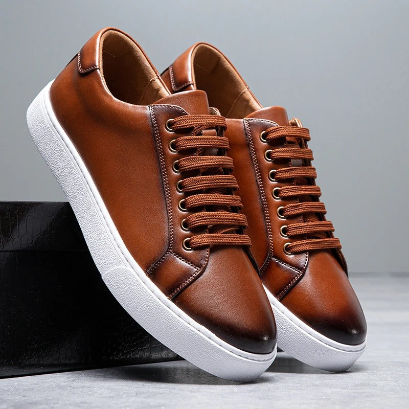 Polished Leather Sneakers with Cushioned Sole