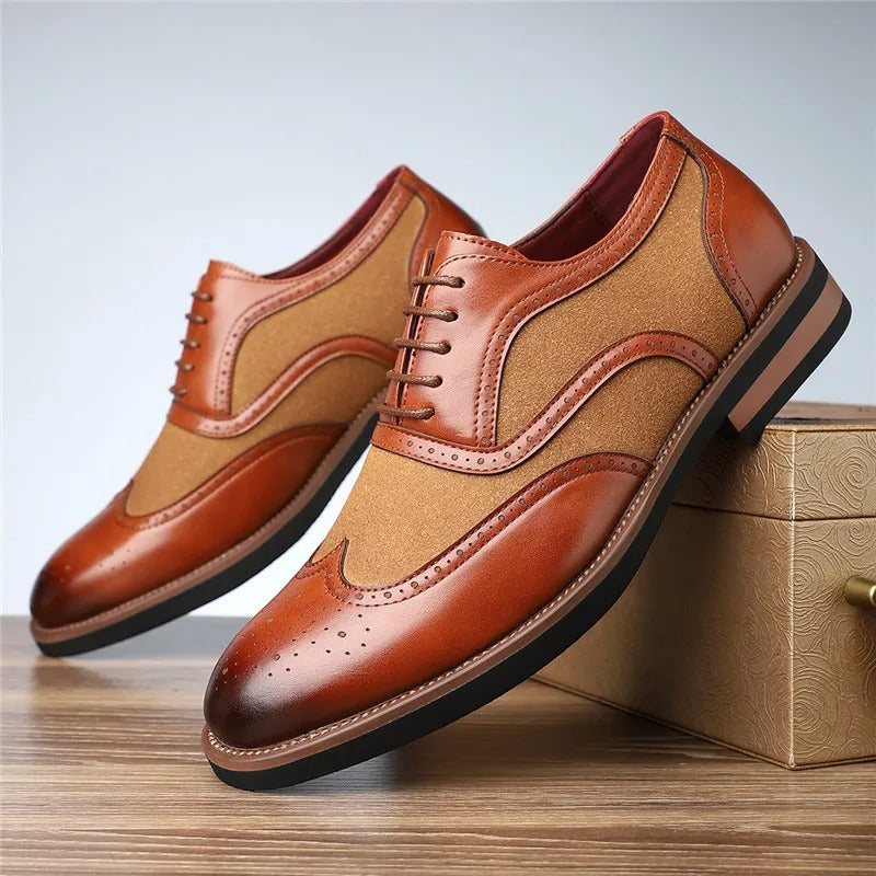 Suede Oxford Shoes with Wingtip Brogue Detail