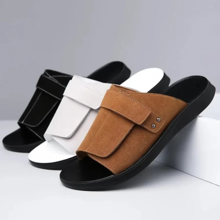 Suede Slides with Shock-Absorbing Sole
