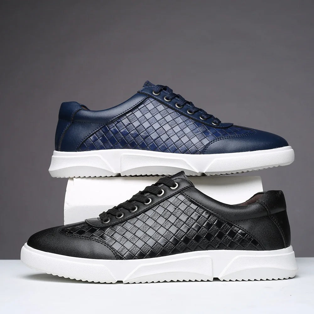 Vegan Leather Sneakers with Cushioned Insole and Checkered Detail