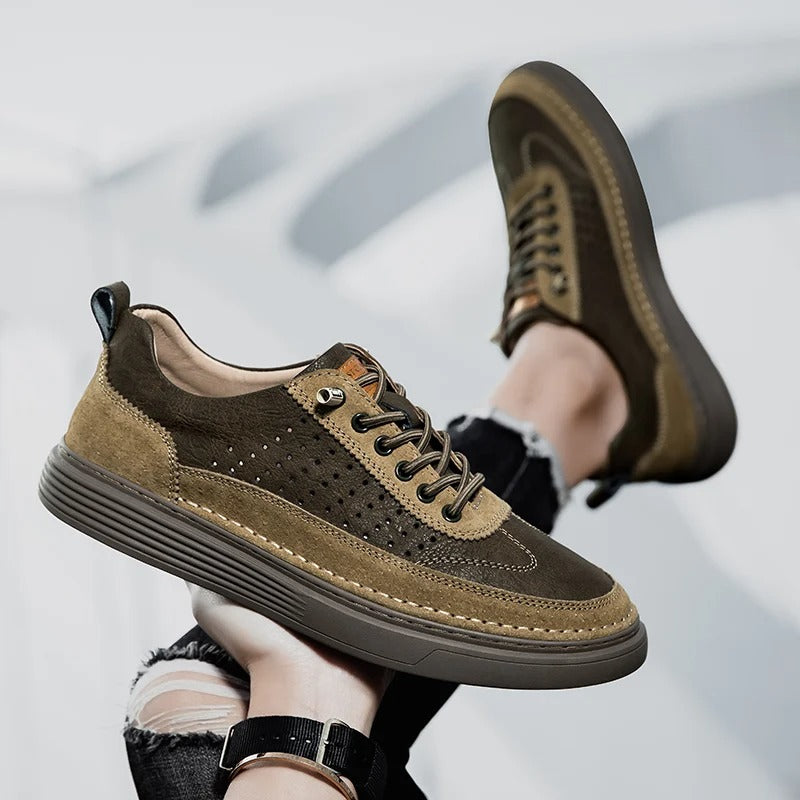 Leather Sneakers with Perforated Upper