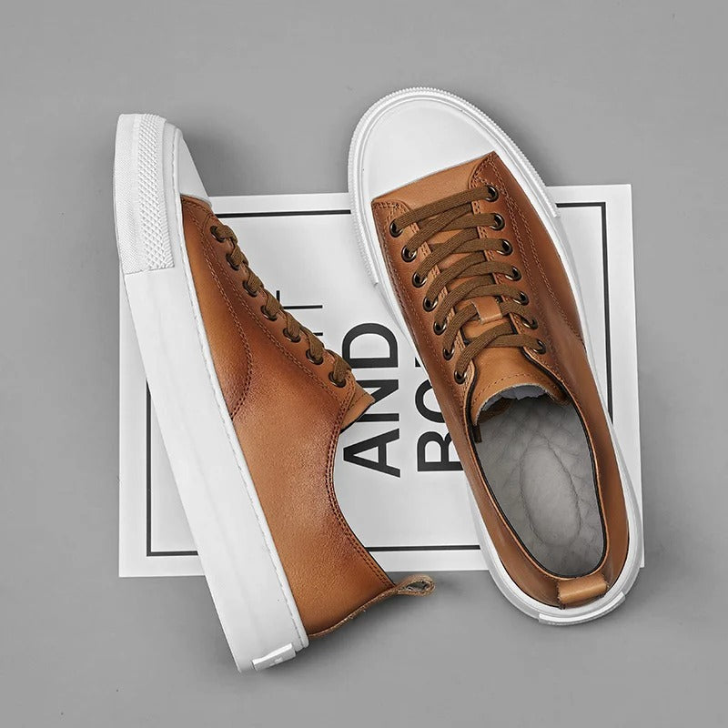 Leather Slip-On Sneakers with Arch Support and Cushioned Insole