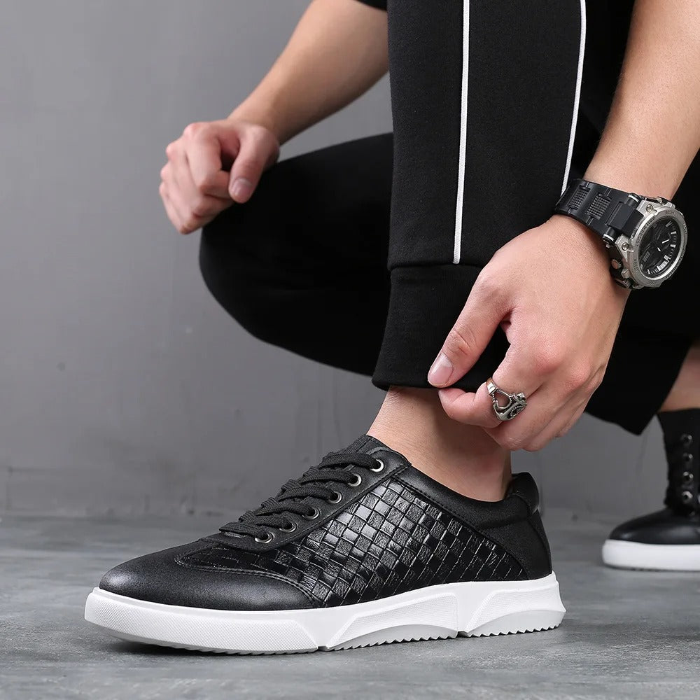 Vegan Leather Sneakers with Cushioned Insole and Checkered Detail