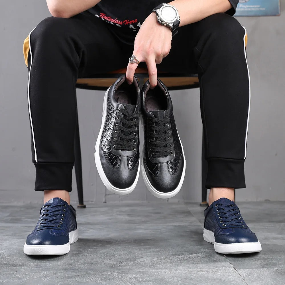 Vegan Leather Sneakers with Cushioned Insole and Checkered Detail