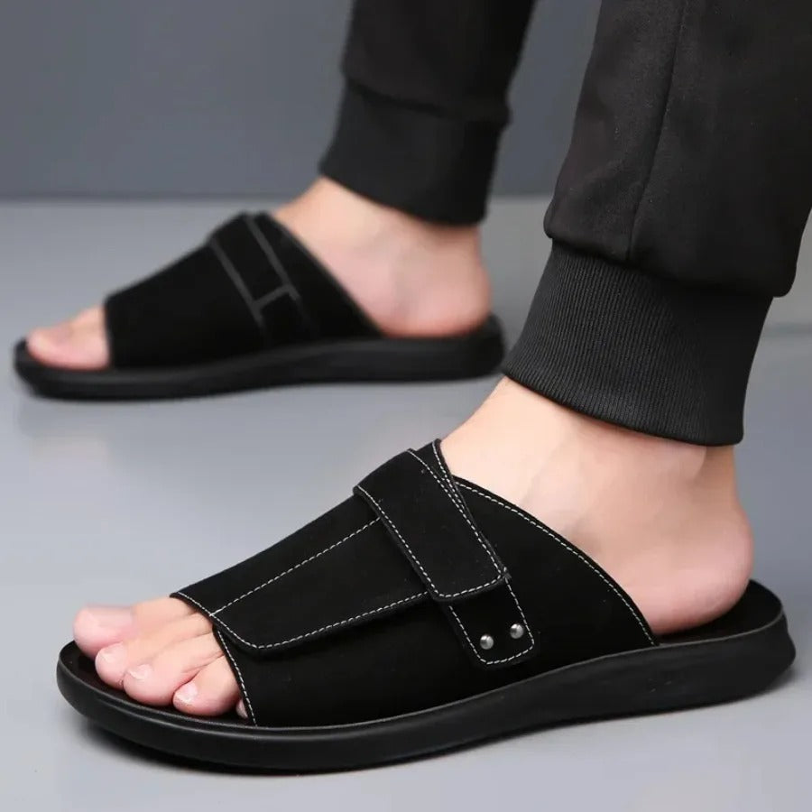 Suede Slides with Shock-Absorbing Sole
