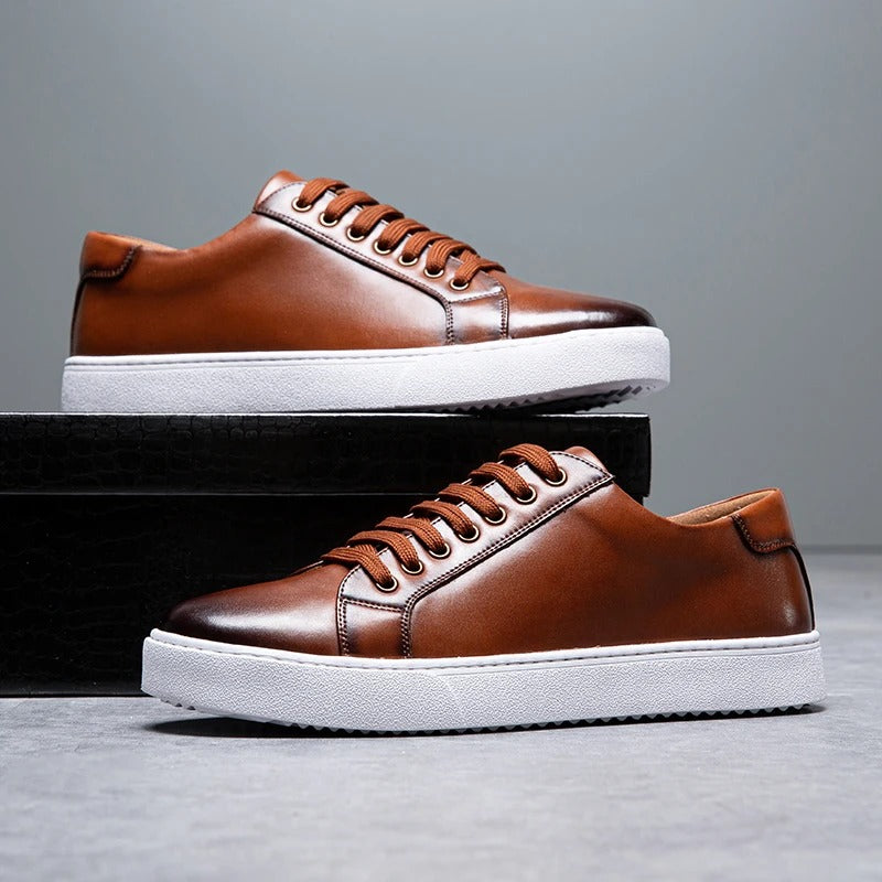 Polished Leather Sneakers with Cushioned Sole