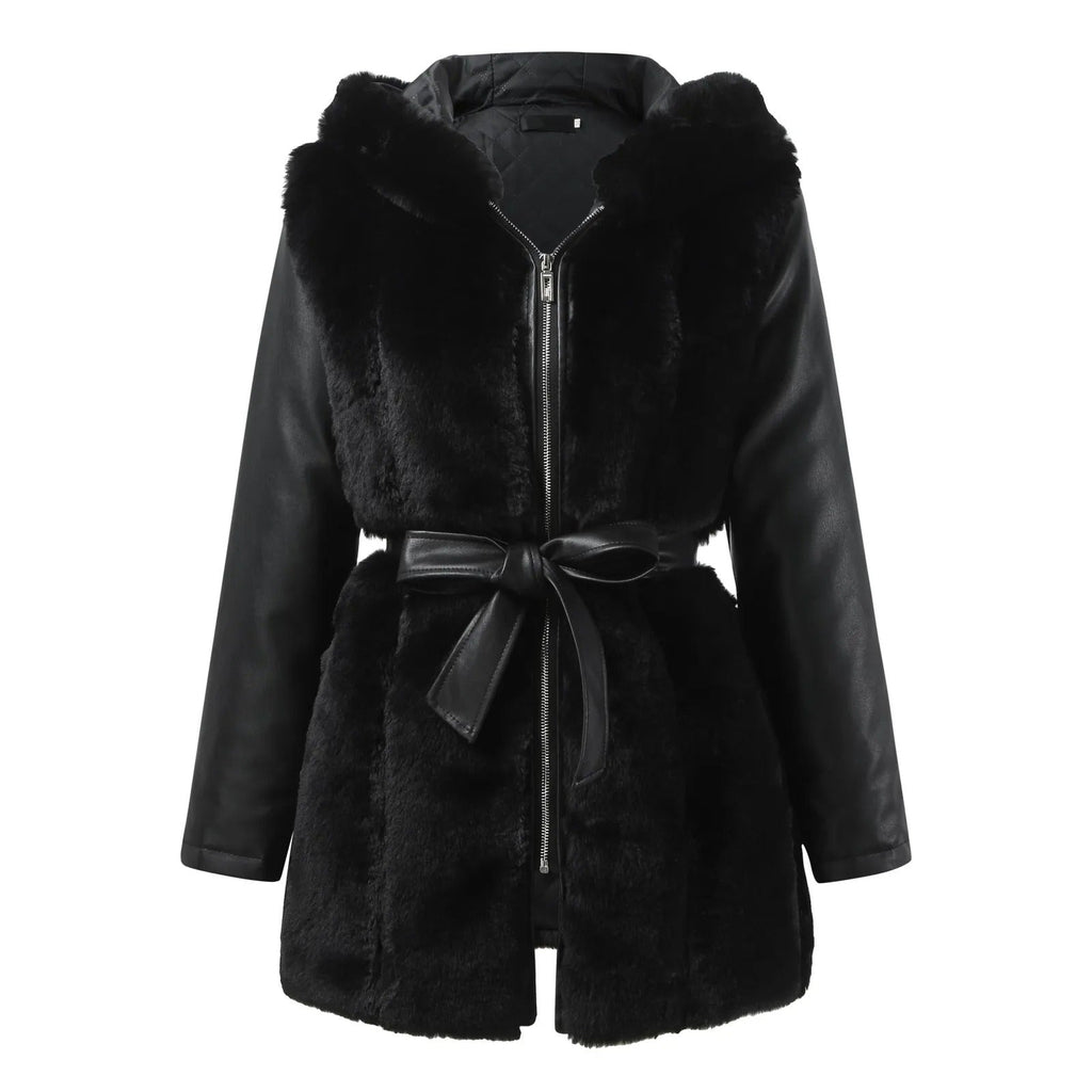 Stylish Faux Leather Jacket with Faux Fur Collar