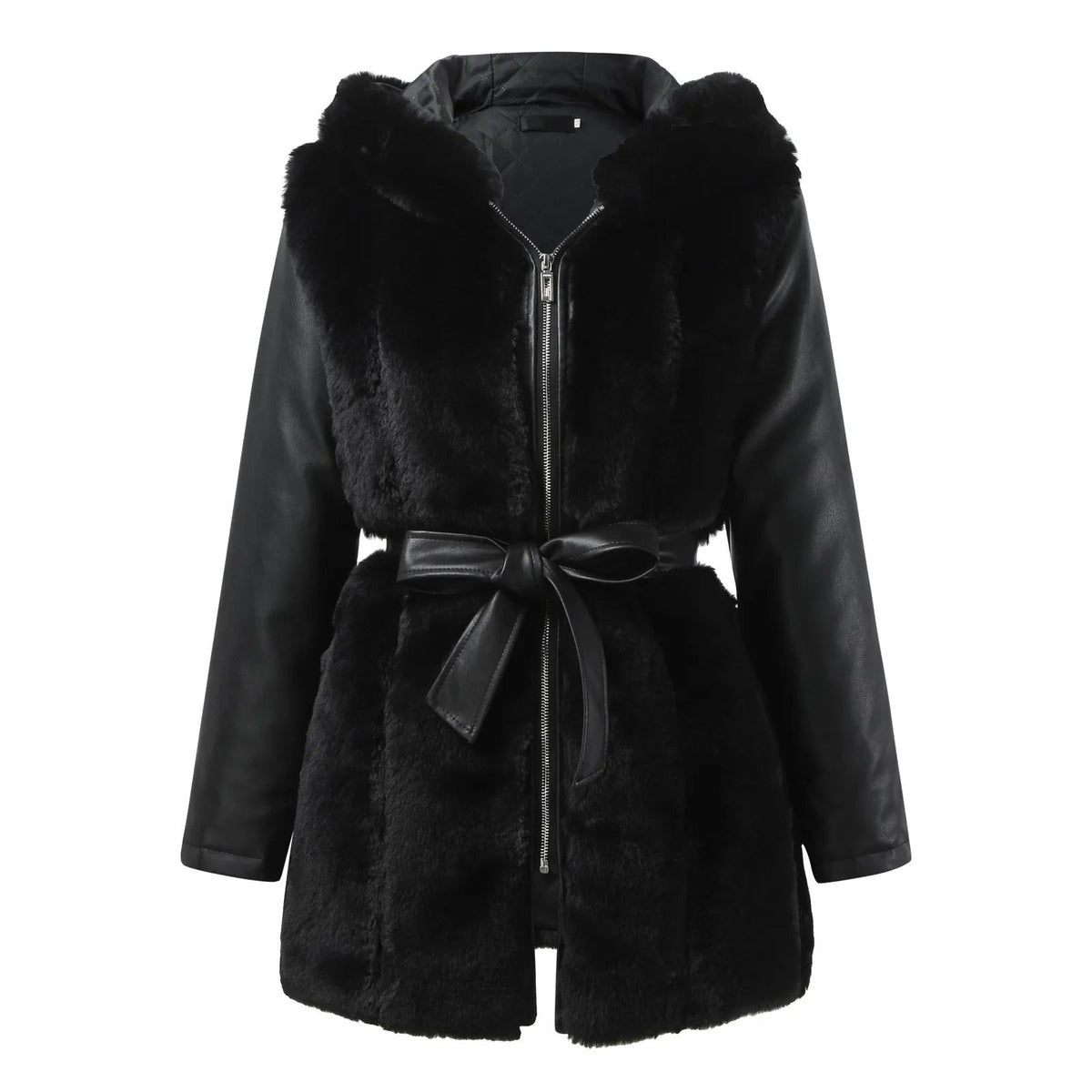 Stylish Faux Leather Jacket with Faux Fur Collar