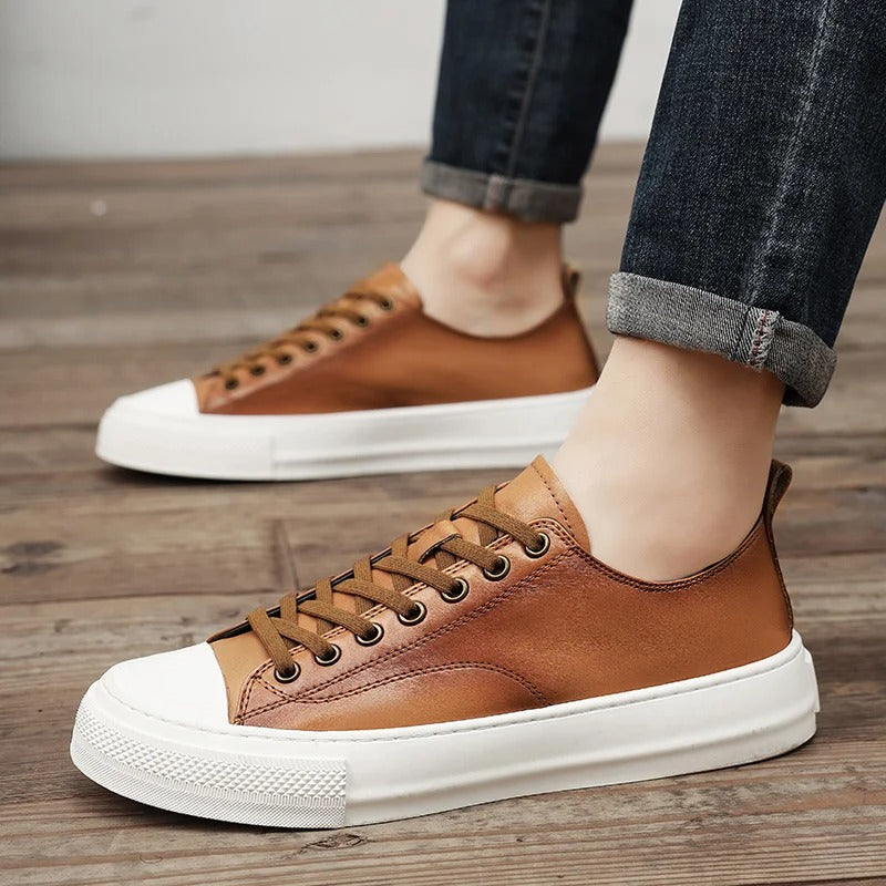 Leather Slip-On Sneakers with Arch Support and Cushioned Insole