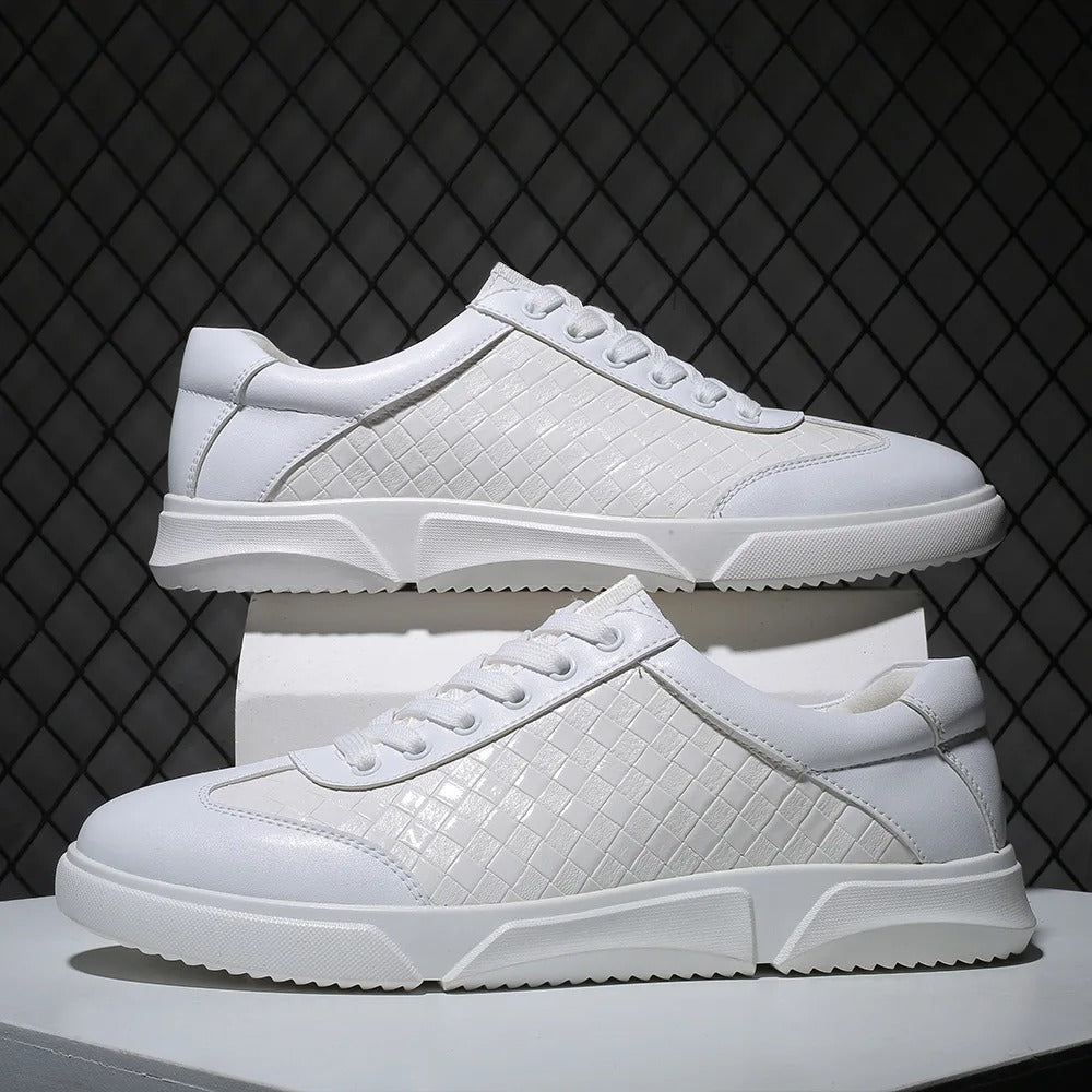 Vegan Leather Sneakers with Cushioned Insole and Checkered Detail