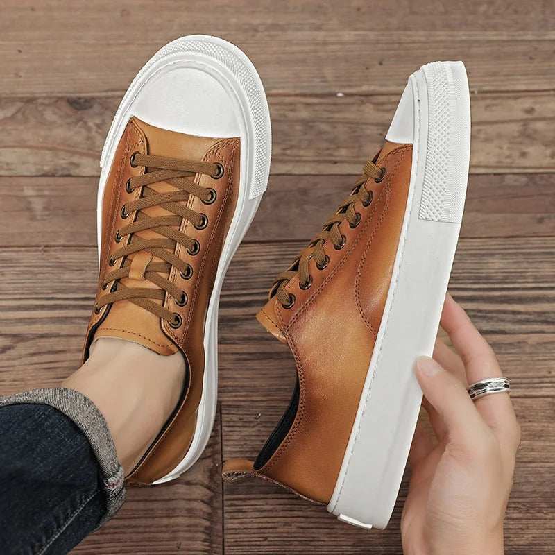 Leather Slip-On Sneakers with Arch Support and Cushioned Insole