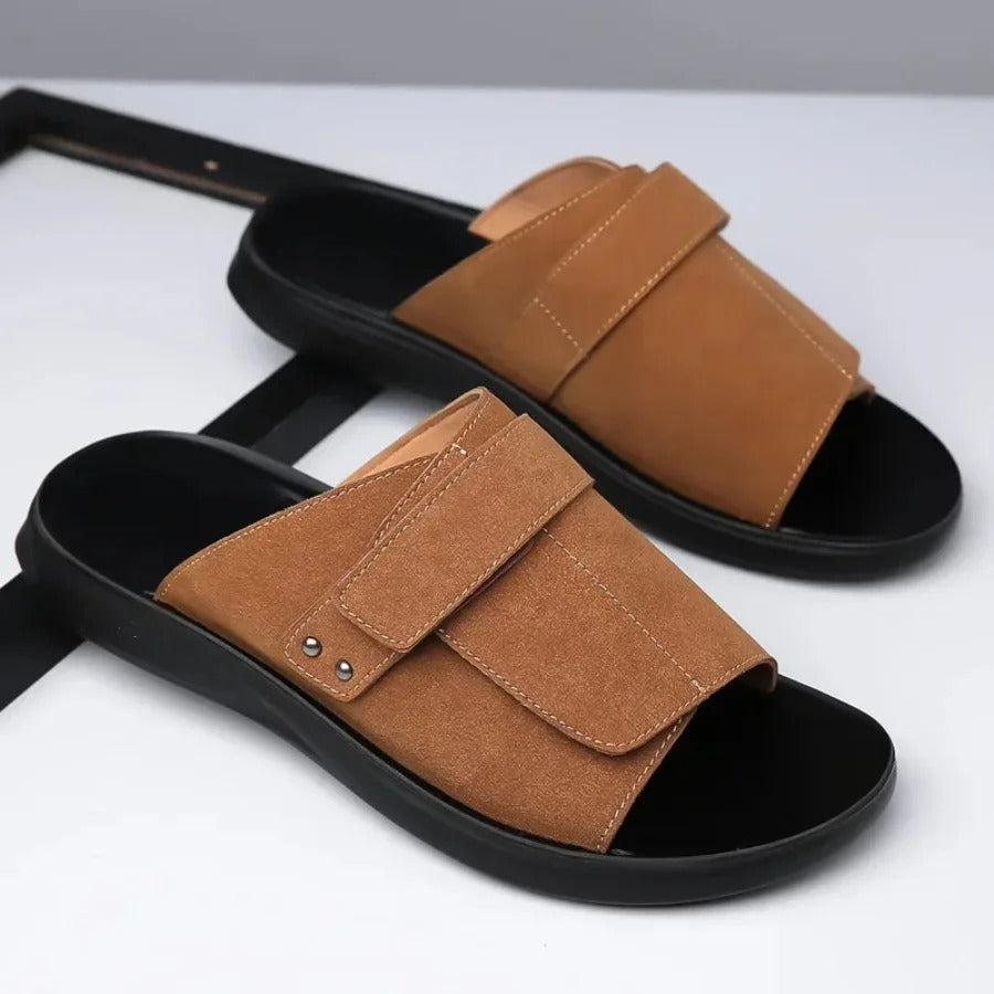 Suede Slides with Shock-Absorbing Sole