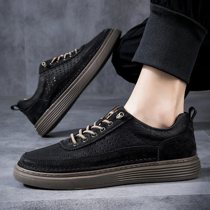 Leather Sneakers with Perforated Upper