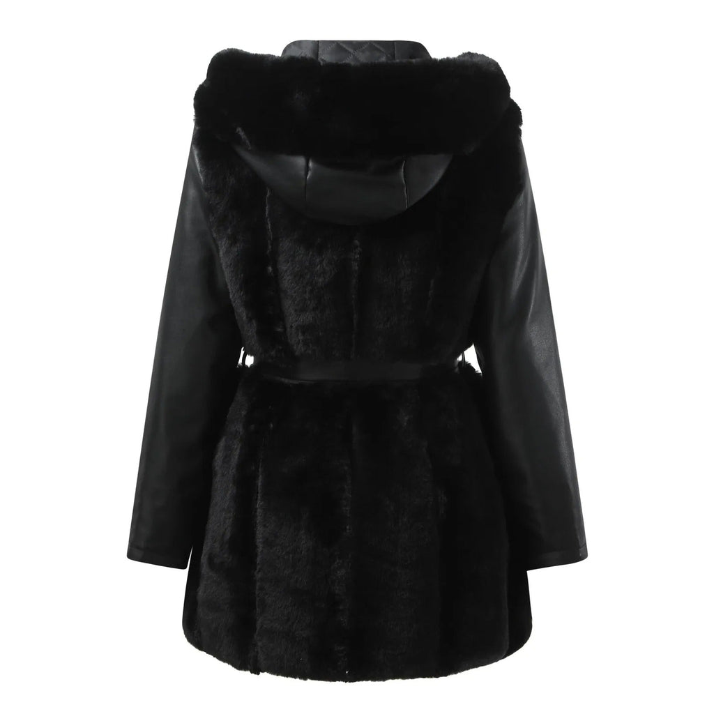 Stylish Faux Leather Jacket with Faux Fur Collar
