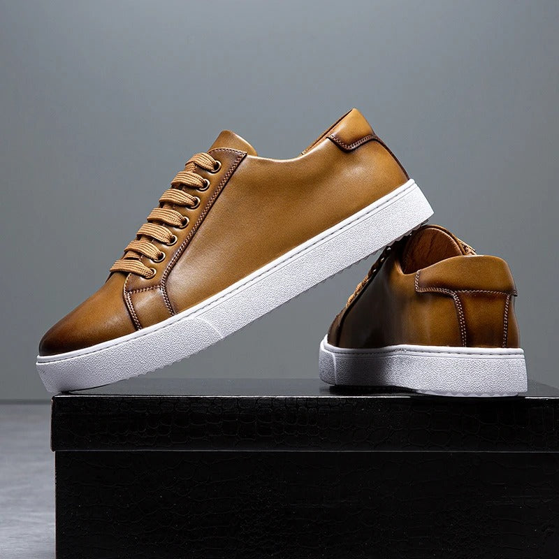 Polished Leather Sneakers with Cushioned Sole