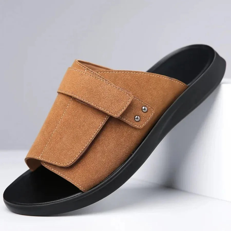 Suede Slides with Shock-Absorbing Sole
