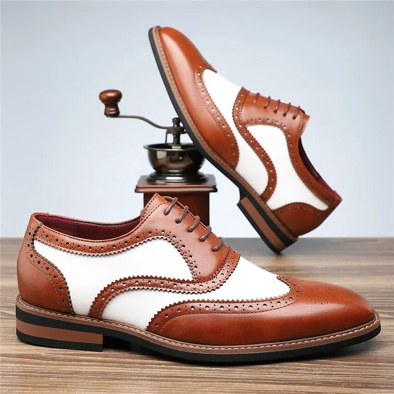 Leather Brogue Shoes with Perforated Upper