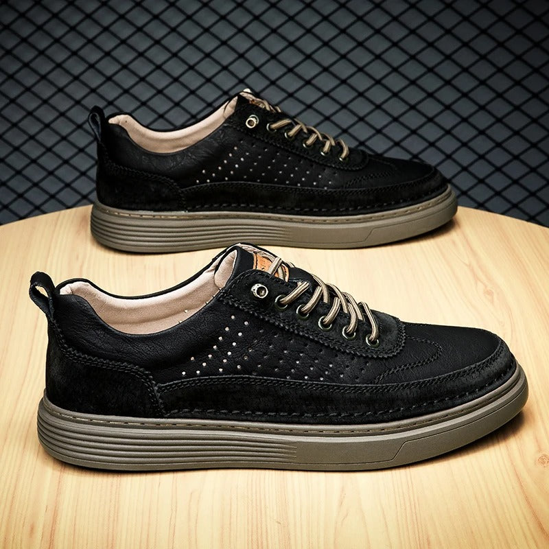 Leather Sneakers with Perforated Upper