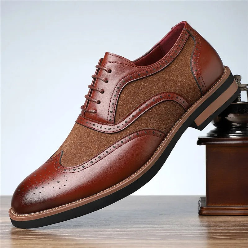 Suede Oxford Shoes with Wingtip Brogue Detail