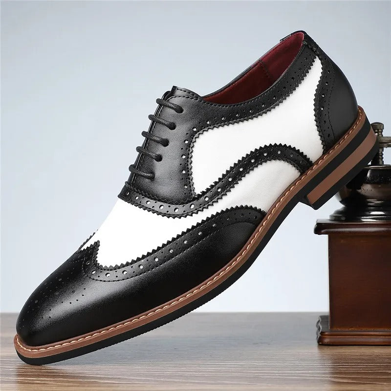 Leather Brogue Shoes with Perforated Upper
