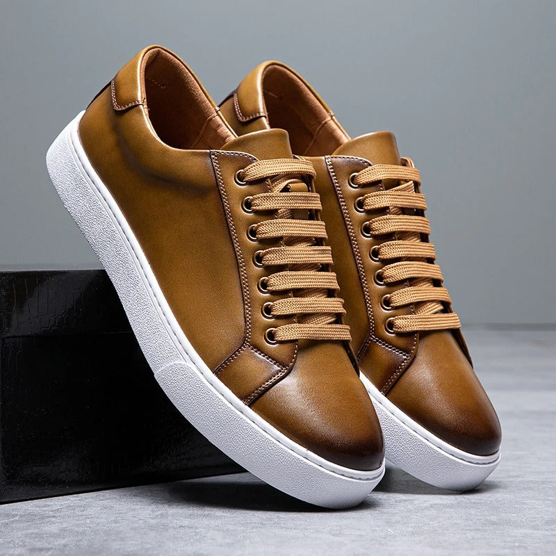Polished Leather Sneakers with Cushioned Sole