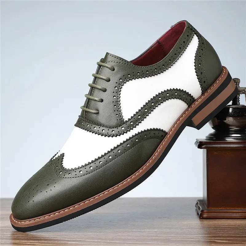 Leather Brogue Shoes with Perforated Upper