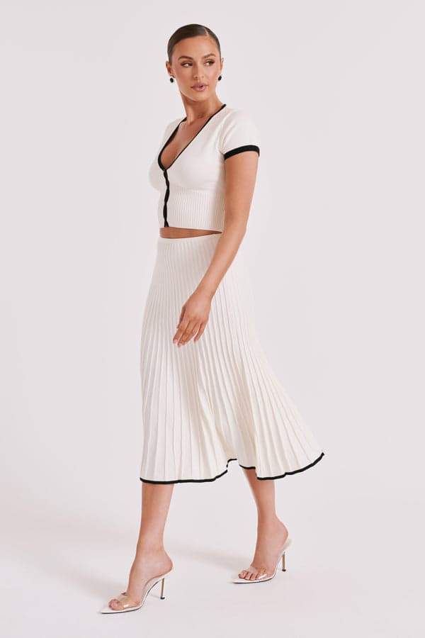 Coordinated Marcia V-Neck Pleated Skirt Set