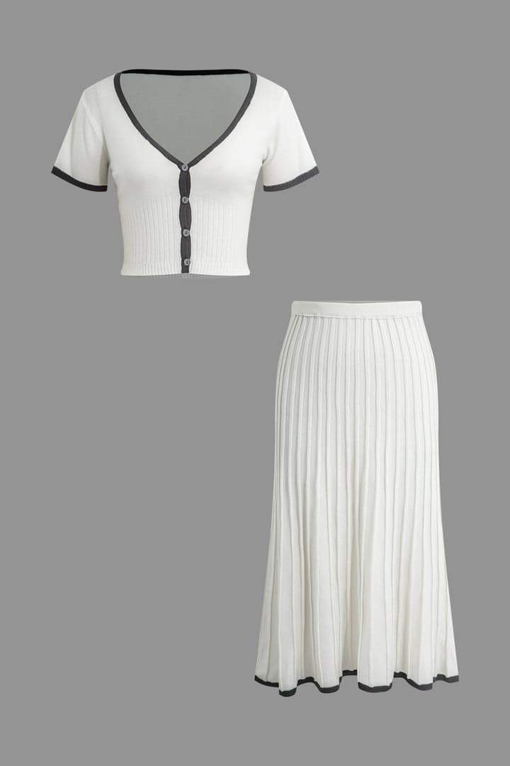 Coordinated Marcia V-Neck Pleated Skirt Set
