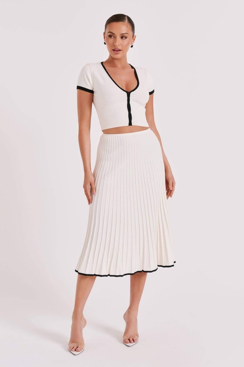 Coordinated Marcia V-Neck Pleated Skirt Set