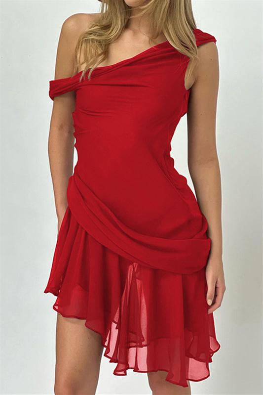 Marina One-shoulder Chiffon Mini-Length Dress