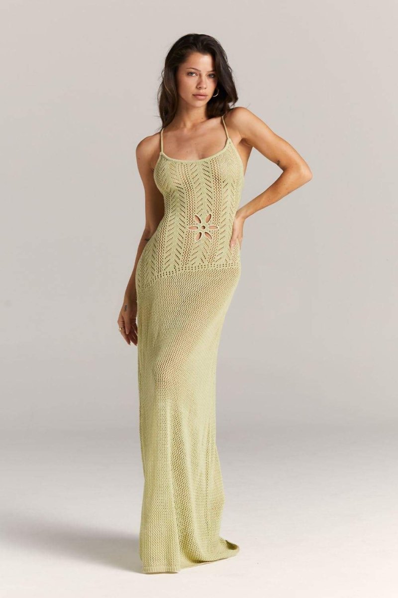 Marjorie Flower Cut-out Crochet Maxi-Length Dress