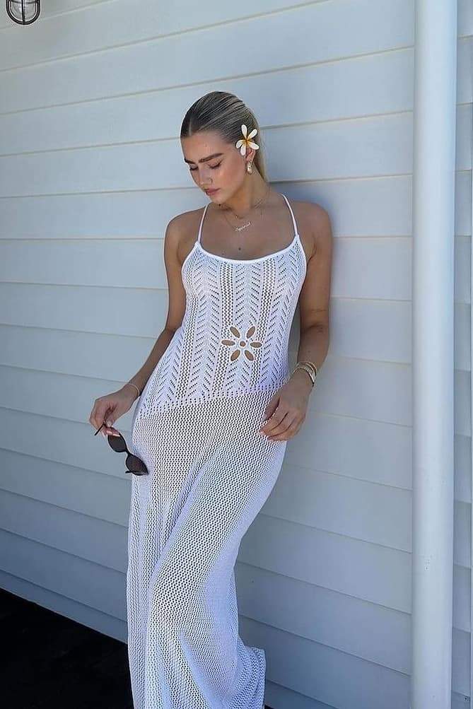 Marjorie Flower Cut-out Crochet Maxi-Length Dress