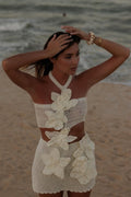 Martha Halter Knitted Flower Mini-Length Dress