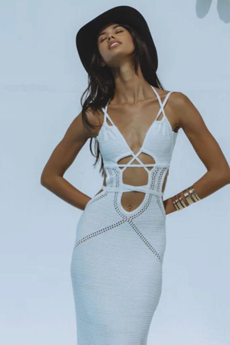 Megan Knitted Hollow Out Maxi-Length Dress